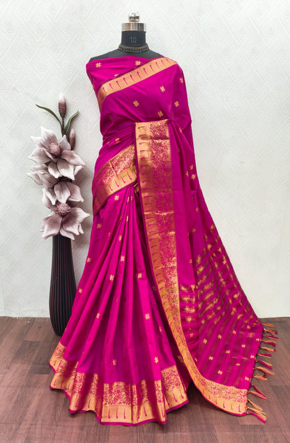 Rajeshwari Rani Pink Paithani Silk Saree with Antique Gold Zari Border