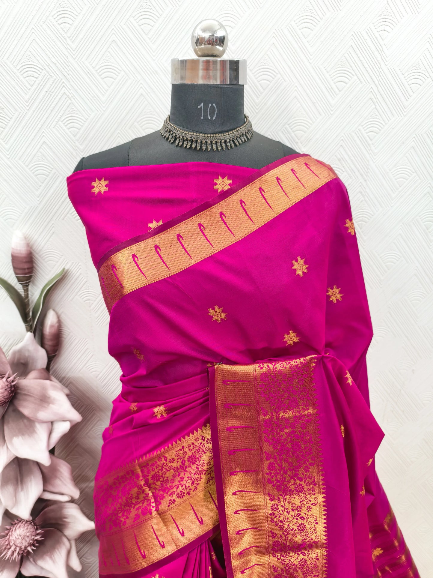 Rajeshwari Rani Pink Paithani Silk Saree with Antique Gold Zari Border