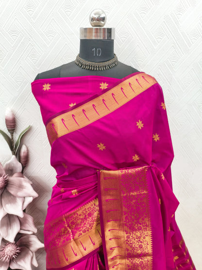 Rajeshwari Rani Pink Paithani Silk Saree with Antique Gold Zari Border
