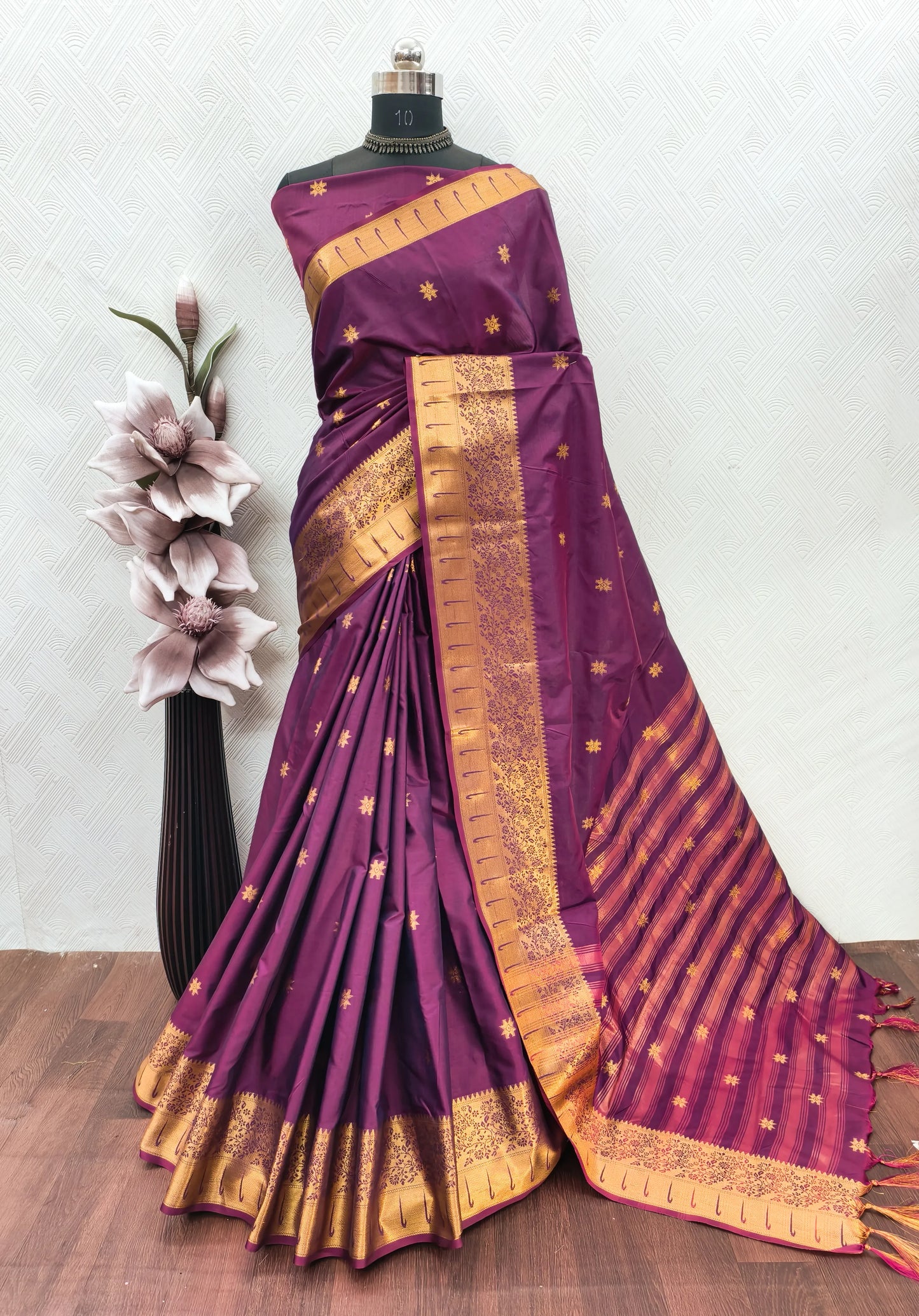 Rajeshwari Royal Purple Paithani Silk Saree with Antique Gold Zari Border
