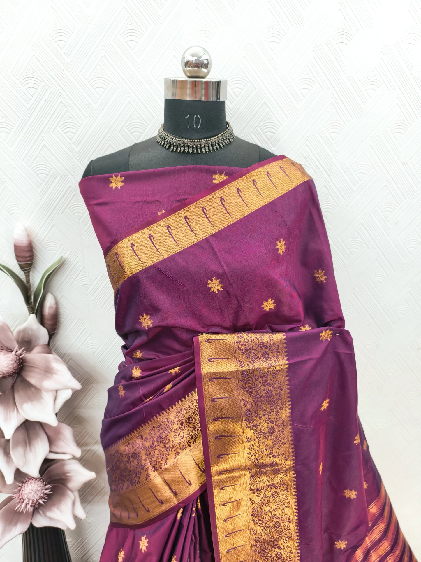 Rajeshwari Royal Purple Paithani Silk Saree with Antique Gold Zari Border