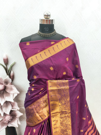 Rajeshwari Royal Purple Paithani Silk Saree with Antique Gold Zari Border
