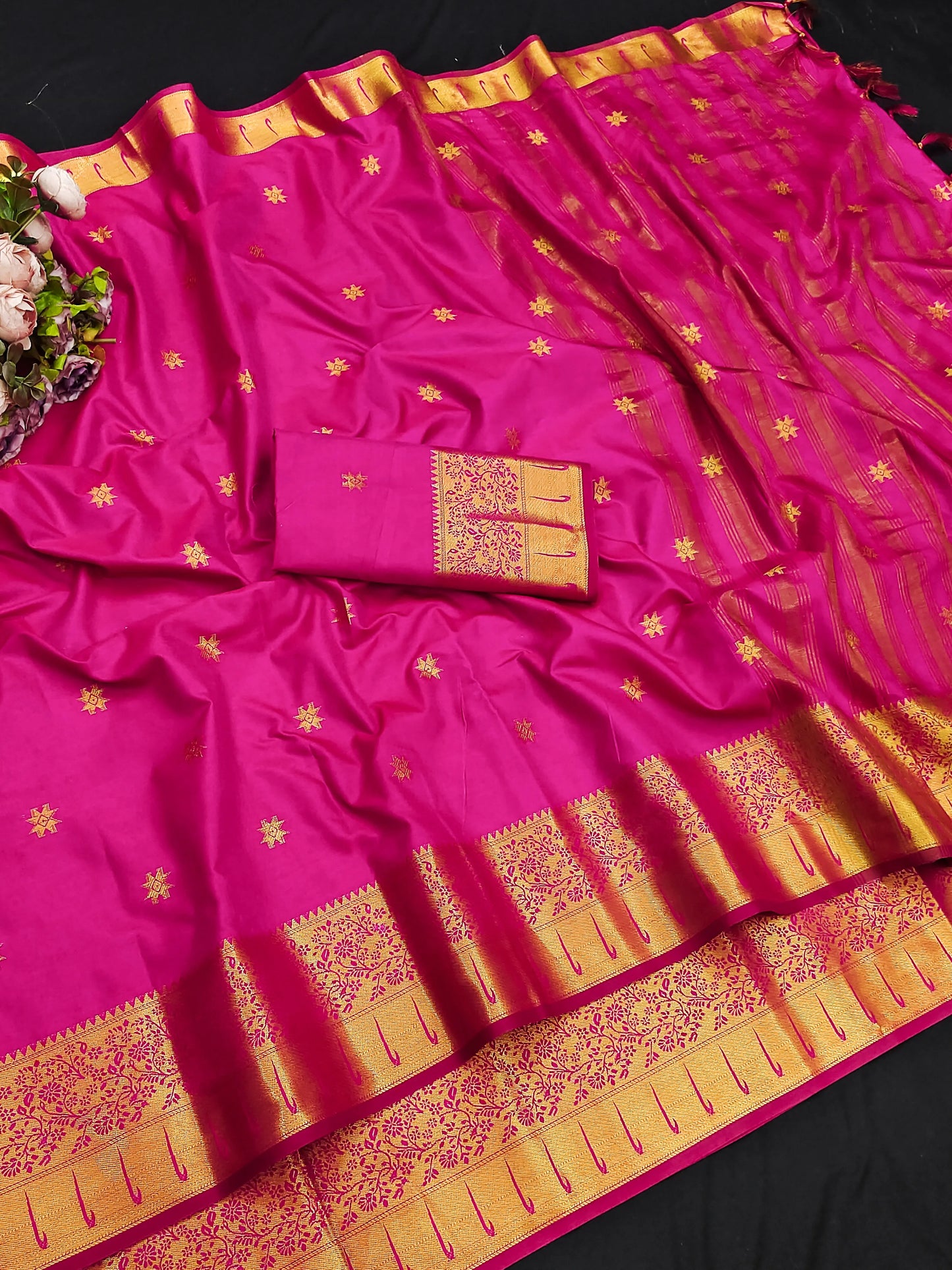 Rajeshwari Rani Pink Paithani Silk Saree with Antique Gold Zari Border