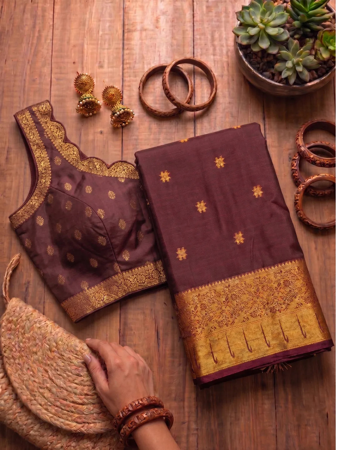 Rajnidhi Wine Purple Paithani Silk Saree with Antique Gold Floral Zari Border