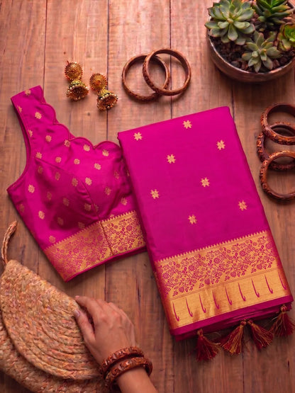 Rajeshwari Rani Pink Paithani Silk Saree with Antique Gold Zari Border