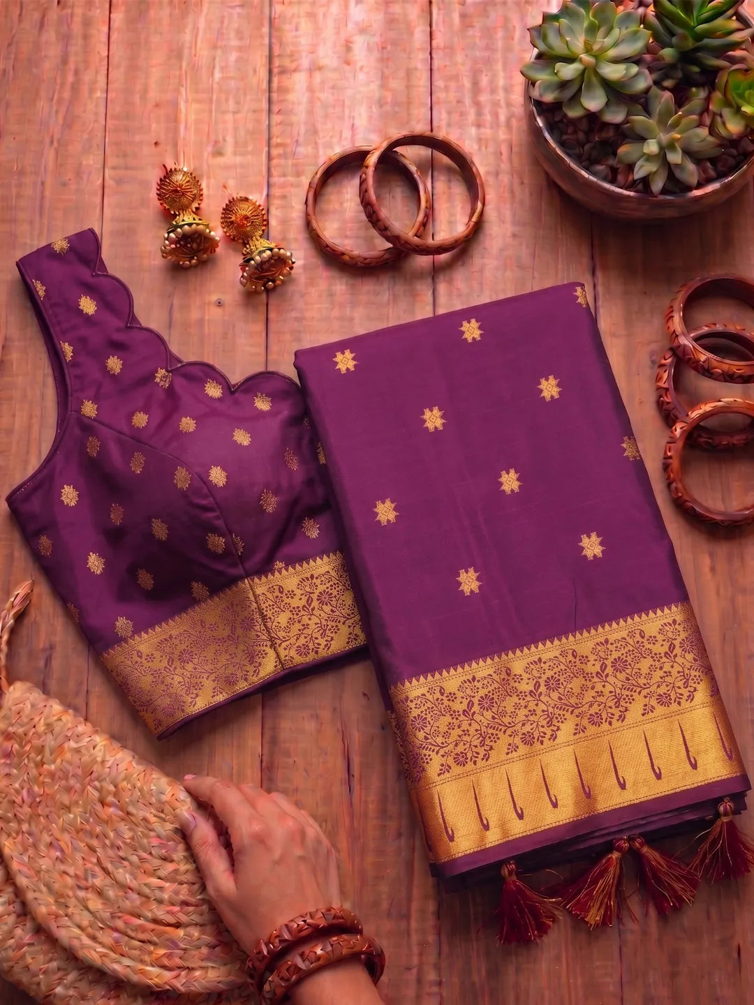 Rajeshwari Royal Purple Paithani Silk Saree with Antique Gold Zari Border
