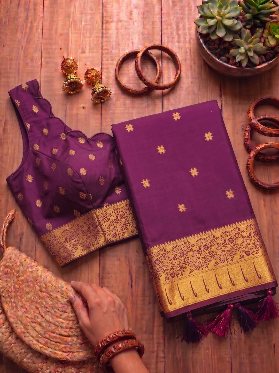 Rajeshwari Violet Paithani Silk Saree with Gold Zari Border & Striped Pallu