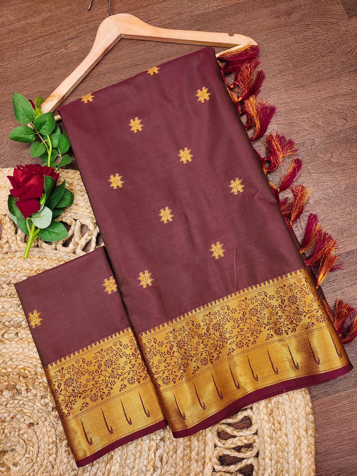 Rajnidhi Wine Purple Paithani Silk Saree with Antique Gold Floral Zari Border