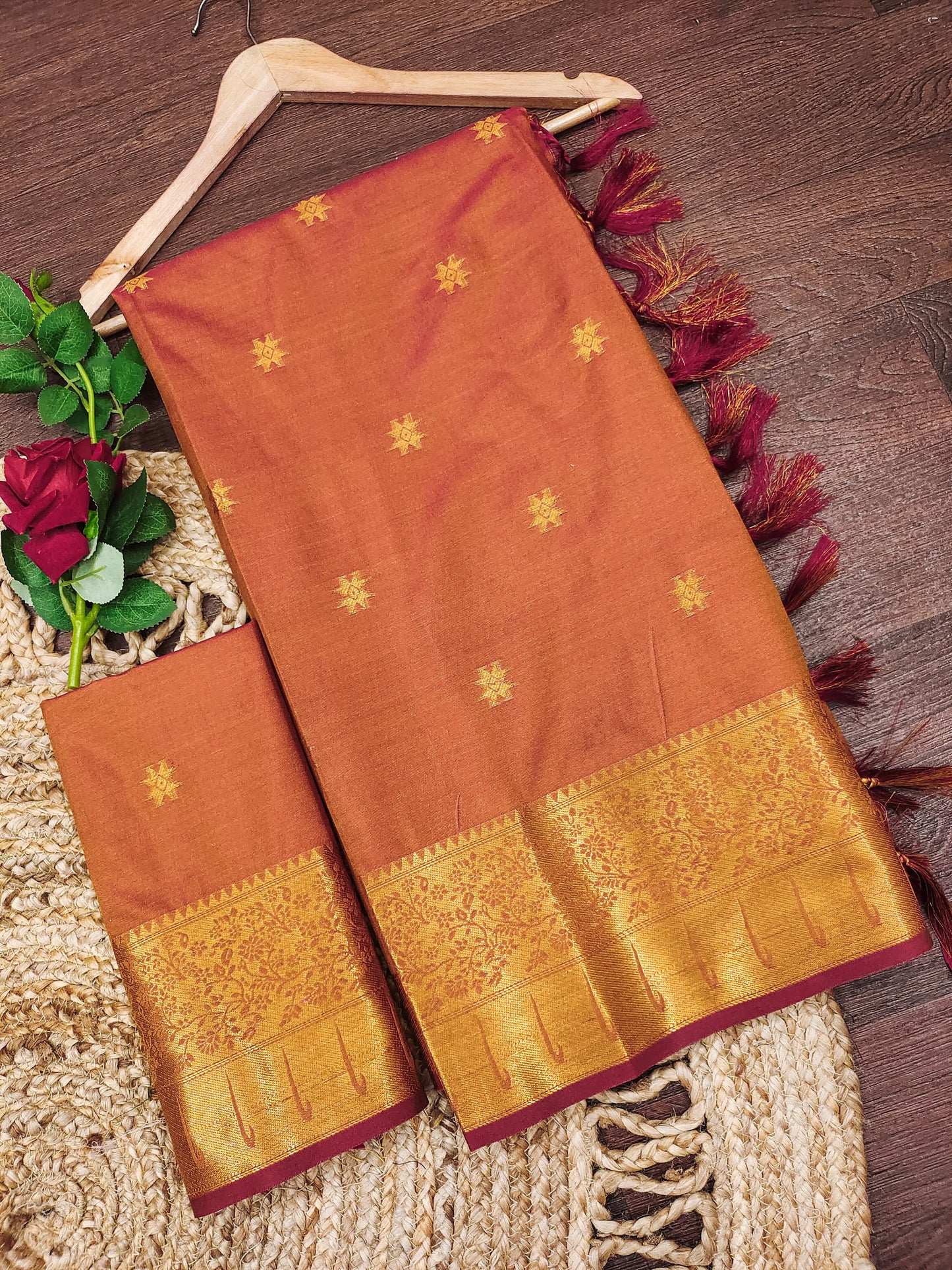 Rajeshwari Copper Orange Paithani Silk Saree with Antique Gold Zari Border