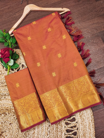 Rajeshwari Copper Orange Paithani Silk Saree with Antique Gold Zari Border