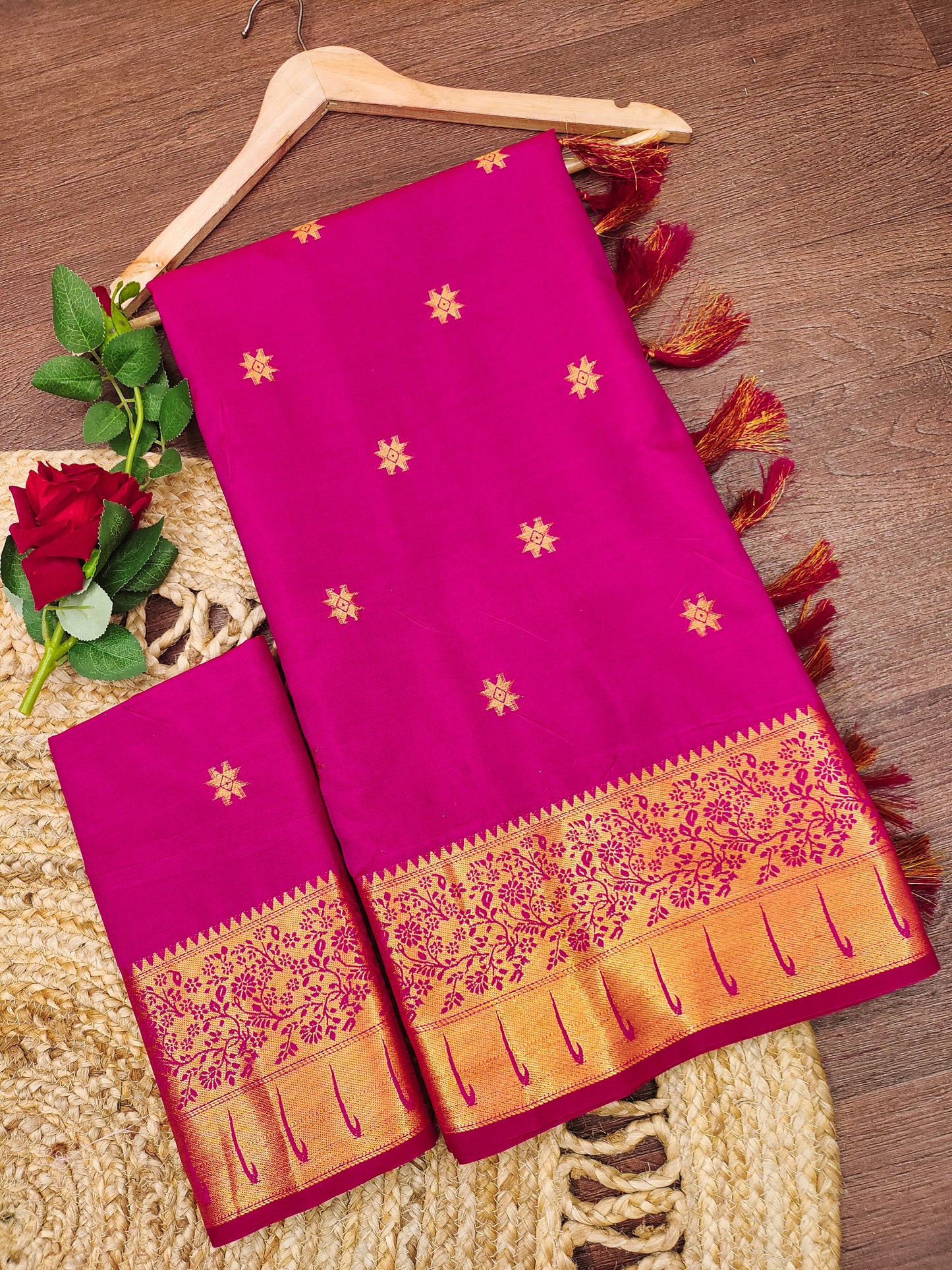 Rajeshwari Rani Pink Paithani Silk Saree with Antique Gold Zari Border