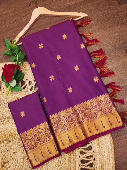 Rajeshwari Violet Paithani Silk Saree with Gold Zari Border & Striped Pallu