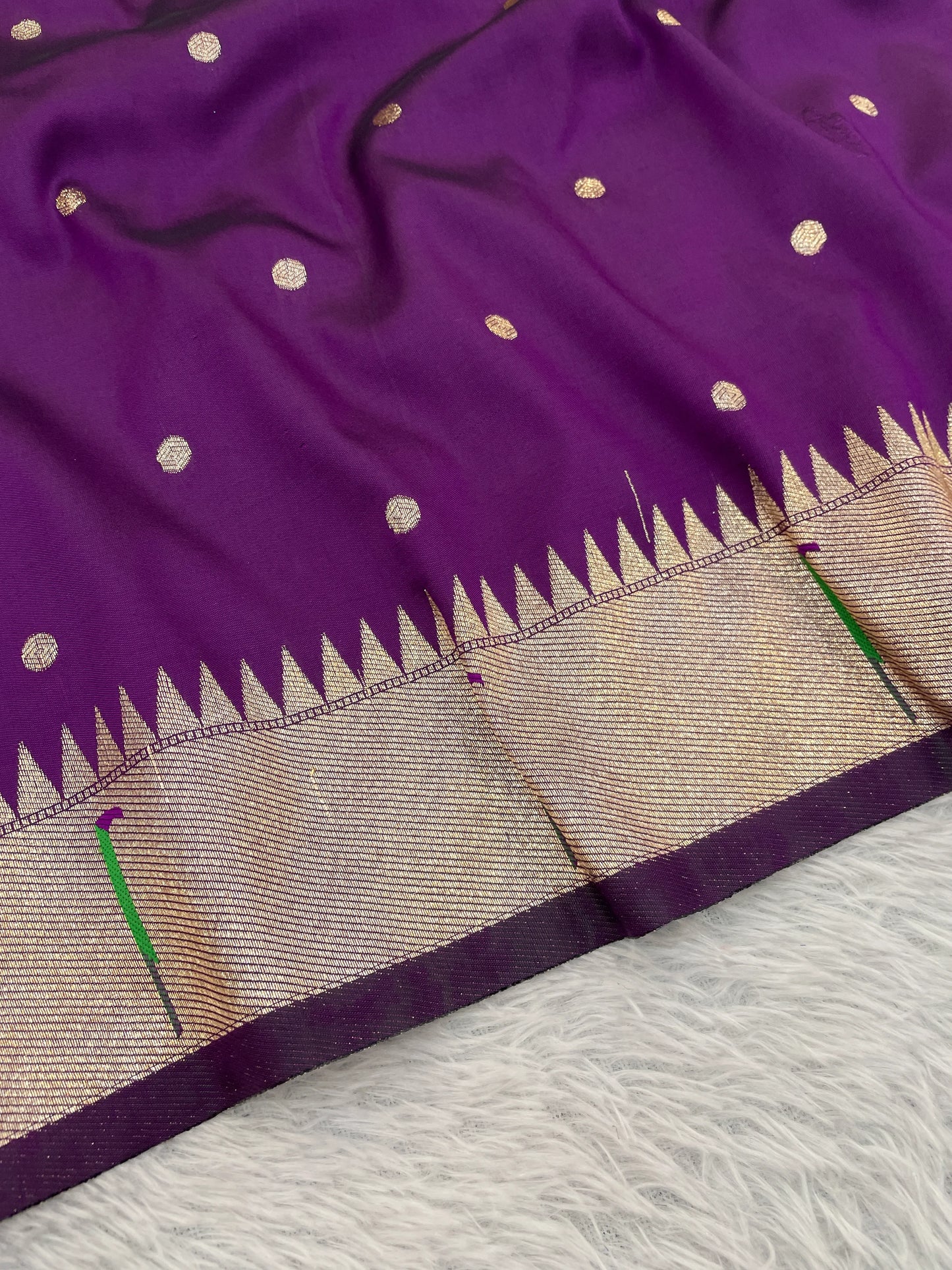 Royal Purple Paithani Silk Saree with Silver Zari Border & Multicolor Floral Pallu