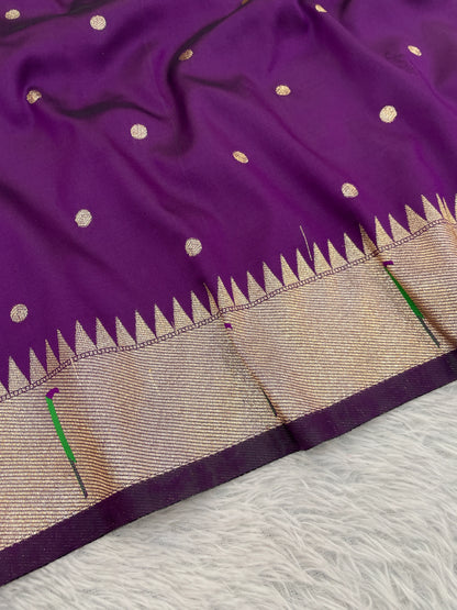 Royal Purple Paithani Silk Saree with Silver Zari Border & Multicolor Floral Pallu