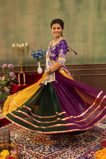 Multicolor Navratri Lehenga Choli with Mirror Work & Printed Dupatta