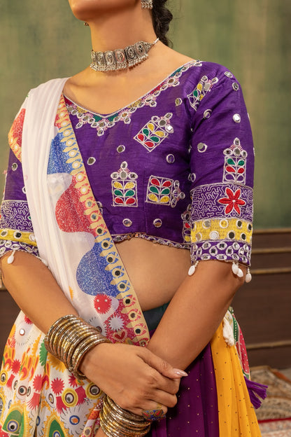 Multicolor Navratri Lehenga Choli with Mirror Work & Printed Dupatta