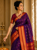 Royal Purple Cotton Silk Saree with Rani Pink Zari Border & Contrast Pink Blouse