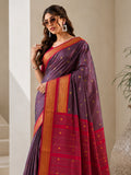 Smoky Grey Cotton Silk Saree with Ruby Red Zari Border & Contrast Red Blouse