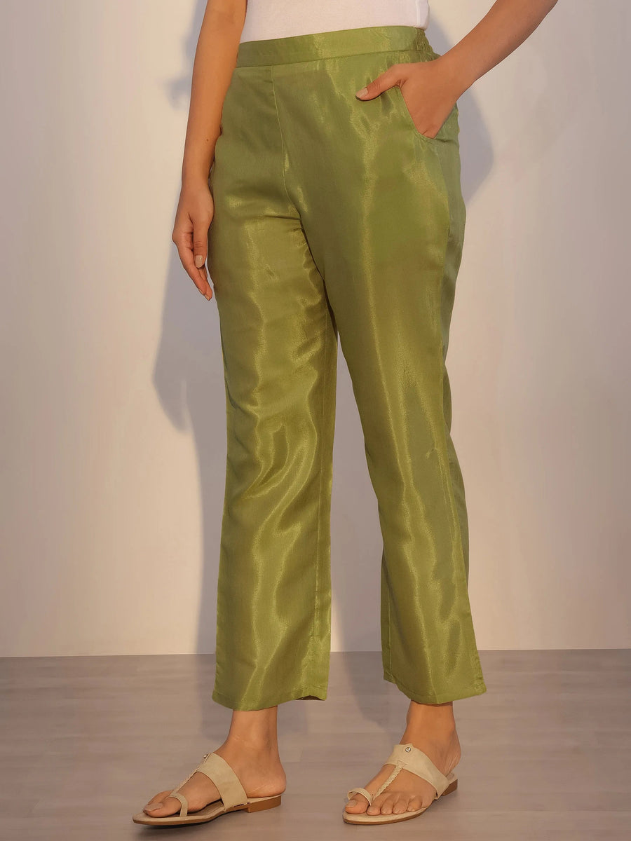 Green Abstract Printed Silk Blend Straight Kurta Set with Dupatta