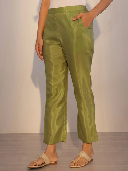 Green Abstract Printed Silk Blend Straight Kurta Set with Dupatta
