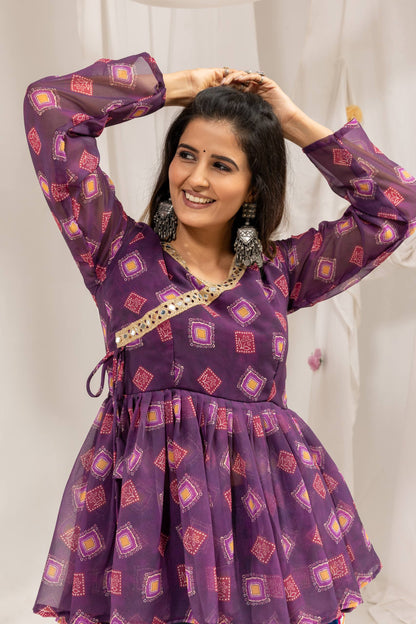 Purple Peplum Top Denim Palazzo Pants