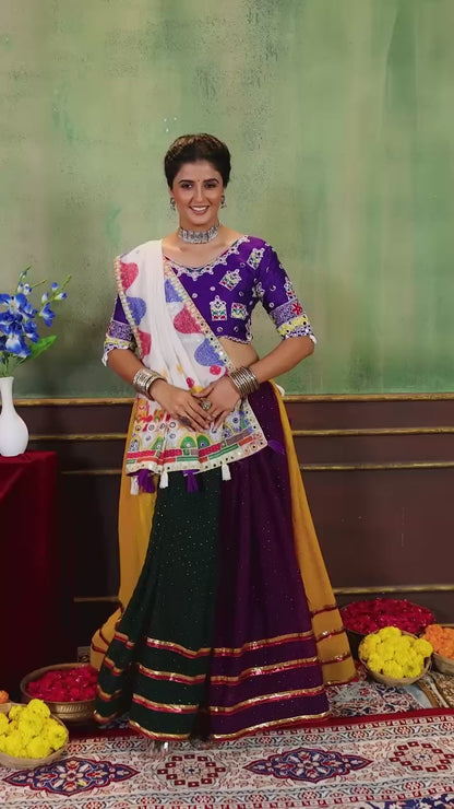 Multicolor Navratri Lehenga Choli with Mirror Work & Printed Dupatta