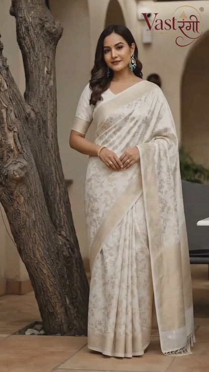 Ivory Gold Banarasi Silk Saree