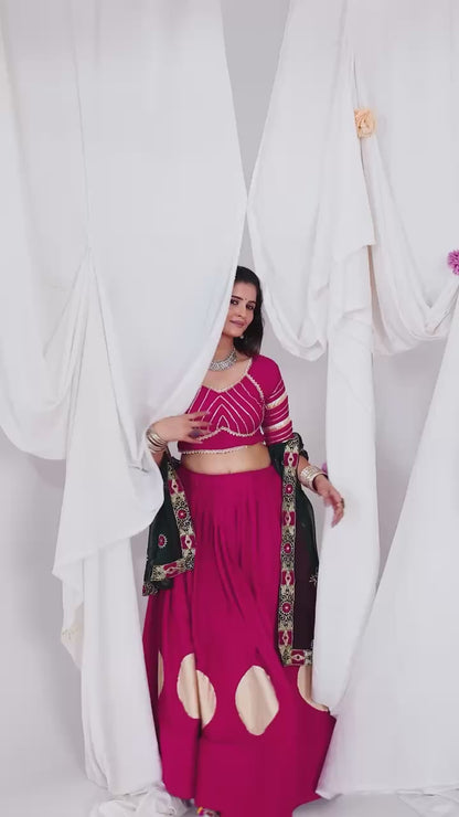 Magenta & Dark Green Rayon Lehenga Choli with Heavy Embroidered Dupatta