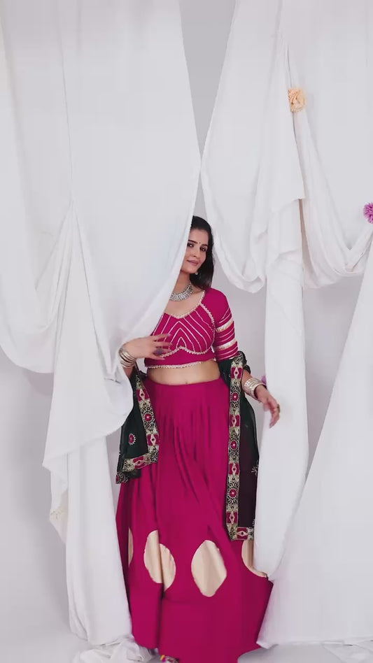 Magenta & Dark Green Rayon Lehenga Choli with Heavy Embroidered Dupatta