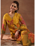 Mustard Yellow Floral Printed 3-Piece Suit Set with Dupatta